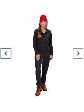 Topo Designs Black Women's Utility Jumpsuit with Red Accent